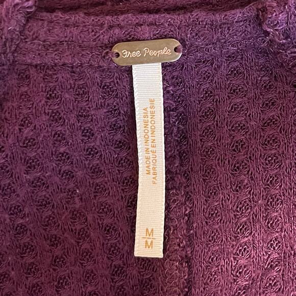 Free People Women's M Thermal Waffle Knit Tunic Top Purple Slouchy Lagenlook - Picture 5 of 6